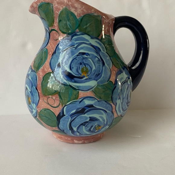 Lesal Ceramics Beautiful  Handpainted Vase/Pitcher Blue Roses Small 7'x6' - Picture 11 of 11
